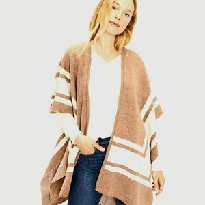 LOFT Large Border Stripe Wrap Sweater/Poncho in Camel